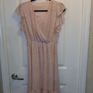 Elegant Pink Ruffle Sleeve Dress